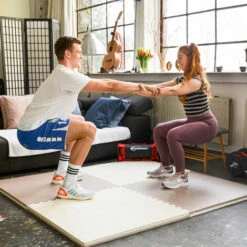 Eyepower Tappetino Puzzle Per Sport 90x90cm Incl Cornice EVA Spesso 40mm Tappeto Protezione Pavimenti Estensibile Double-face Marrone Beige -VIDAXLI NEGOZIO 11944815 4