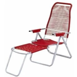 Sedia Poltrona Sdraio Mod Cordonata Colore Rosso Metallo Schienale Regolabile