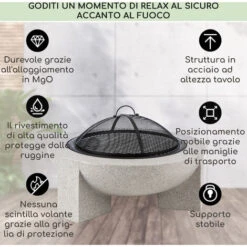 Blumfeldt Troja Braciere 75cm ØGriglia Acciaio Pietra Artificiale-MgO -VIDAXLI NEGOZIO 14308833 3