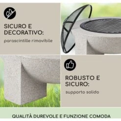 Blumfeldt Troja Braciere 75cm ØGriglia Acciaio Pietra Artificiale-MgO -VIDAXLI NEGOZIO 14308833 4