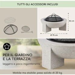 Blumfeldt Troja Braciere 75cm ØGriglia Acciaio Pietra Artificiale-MgO -VIDAXLI NEGOZIO 14308833 5