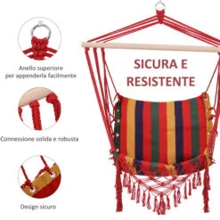 Outsunny Sedia Poltrona Sospesa Facile Da Montare Per Interni Ed Esterni, Poliestere, Colorata, 100x60x100 Cm -VIDAXLI NEGOZIO 14453527 4
