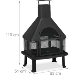 Relaxdays Forno Da Terrazzo Con Grill, Braciere Con Parascintille, Attizzatoio, Massiccio, Acciaio, 110x63x51 Cm, Nero -VIDAXLI NEGOZIO 15883128 4