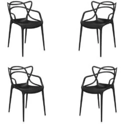 Sedia Per Casa Giardino Impilabile - MARK Curve Nero 4 Sedie