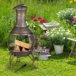 Relaxdays Forno Azteco, Attizzatoio, Graticola Per La Legna, Griglia Parascintille, Giardino, Antico, Alto 89 Cm, Bronzo -VIDAXLI NEGOZIO 20382132 3