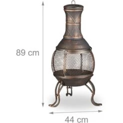 Relaxdays Forno Azteco, Attizzatoio, Graticola Per La Legna, Griglia Parascintille, Giardino, Antico, Alto 89 Cm, Bronzo -VIDAXLI NEGOZIO 20382132 4