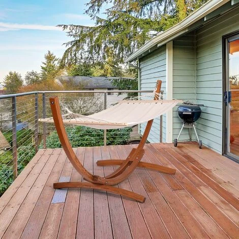 COSTWAY Amaca Con Supporto In Legno, Portata 120kg, 200x100cm, Cotone E Poliestere, Resistente Per 1 Persona 2 COSTWAY Amaca Con Supporto In Legno, Portata 120kg, 200x100cm, Cotone E Poliestere, Resistente Per 1 Persona - immagine 2