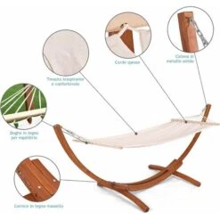 COSTWAY Amaca Con Supporto In Legno, Portata 120kg, 200x100cm, Cotone E Poliestere, Resistente Per 1 Persona 7 COSTWAY Amaca Con Supporto In Legno, Portata 120kg, 200x100cm, Cotone E Poliestere, Resistente Per 1 Persona -VIDAXLI NEGOZIO 25926487 3