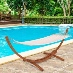 COSTWAY Amaca Con Supporto In Legno, Portata 120kg, 200x100cm, Cotone E Poliestere, Resistente Per 1 Persona 8 COSTWAY Amaca Con Supporto In Legno, Portata 120kg, 200x100cm, Cotone E Poliestere, Resistente Per 1 Persona -VIDAXLI NEGOZIO 25926487 4