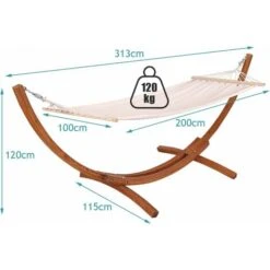 COSTWAY Amaca Con Supporto In Legno, Portata 120kg, 200x100cm, Cotone E Poliestere, Resistente Per 1 Persona 9 COSTWAY Amaca Con Supporto In Legno, Portata 120kg, 200x100cm, Cotone E Poliestere, Resistente Per 1 Persona -VIDAXLI NEGOZIO 25926487 5