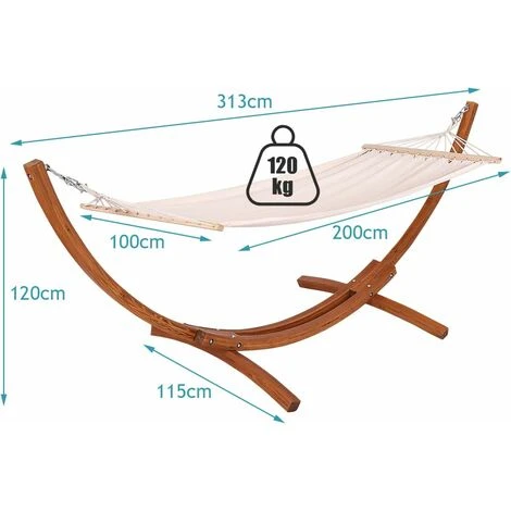 COSTWAY Amaca Con Supporto In Legno, Portata 120kg, 200x100cm, Cotone E Poliestere, Resistente Per 1 Persona 5 COSTWAY Amaca Con Supporto In Legno, Portata 120kg, 200x100cm, Cotone E Poliestere, Resistente Per 1 Persona - immagine 5