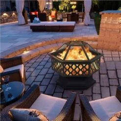 Yaheetech Braciere Da Giardino Esterno Interno Per Riscaldamento Con Coperchio E Attizatoio Nero 61 X 61 X 62 Cm -VIDAXLI NEGOZIO 26108226 5