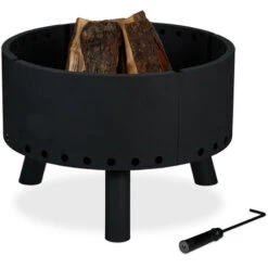 Relaxdays Braciere Con Protezione Per Il Calore, Attizzatoio, 40,5x58,5 Cm, Caminetto Con Bordo Alto, Da Esterno, Nero