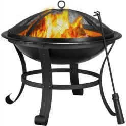 Yaheetech Braciere Da Giardino Esterno Per Riscaldamento Portatile Con Copertura Protettiva E Attizzatoio Per Terrazza Da Campeggio/Raduno 54 X 54 X 50cm Nero