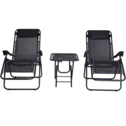 Outsunny Set Arredo Da Giardino 2 Sedie A Sdraio E Tavolino Regolabili Pieghevoli Tessuto Do Textilene Nero
