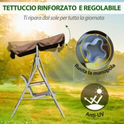 Outsunny Dondolo Da Giardino A 2 Posti Struttura In Metallo Marrone 170 X 112 X 153 Cm -VIDAXLI NEGOZIO 28945653 5