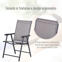 Outsunny Set Di 4 Sedie Pieghevoli Da Esterni In Acciaio E Textilene Grigio E Nero -VIDAXLI NEGOZIO 28946133 5