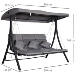Outsunny Dondolo 3 Posti In Tessuto Con Cuscini E Tetto Regolabile Grigio 200 X 115 X 168 Cm -VIDAXLI NEGOZIO 28946620 3