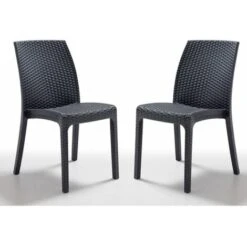 COPPIA SEDIE MODELLO VIRGINIA IN POLIPROPILENE ANTRACITE FINITURA RATTAN