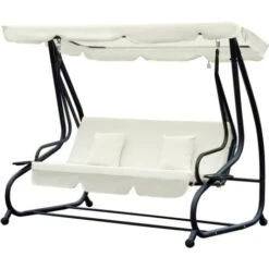 Outsunny Dondolo Da Giardino Tre Posti Trasformabile In Letto Con
