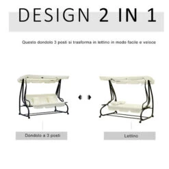 Outsunny Dondolo Da Giardino Tre Posti Trasformabile In Letto Con -VIDAXLI NEGOZIO 29807961 4