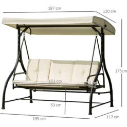 Outsunny Dondolo Da Giardino 3 Posti Con Tettuccio, Crema, 185x125x173cm -VIDAXLI NEGOZIO 29807967 3