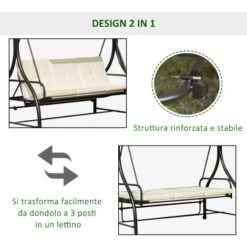 Outsunny Dondolo Da Giardino 3 Posti Con Tettuccio, Crema, 185x125x173cm -VIDAXLI NEGOZIO 29807967 4