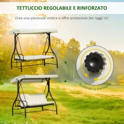 Outsunny Dondolo Da Giardino 3 Posti Con Tettuccio, Crema, 185x125x173cm -VIDAXLI NEGOZIO 29807967 5