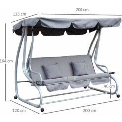 Outsunny Dondolo Da Giardino 3 Posti Con Schienale Reclinabile E Tetto In Poliestere, Grigio -VIDAXLI NEGOZIO 29808846 3