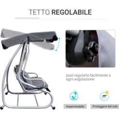 Outsunny Dondolo Da Giardino 3 Posti Con Schienale Reclinabile E Tetto In Poliestere, Grigio -VIDAXLI NEGOZIO 29808846 5