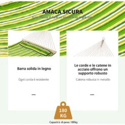 Outsunny Amaca Matrimoniale In Cotone A Righe, Verde Giallo E Bianco -VIDAXLI NEGOZIO 29809208 4