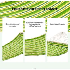 Outsunny Amaca Matrimoniale In Cotone A Righe, Verde Giallo E Bianco -VIDAXLI NEGOZIO 29809208 5