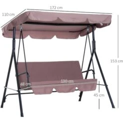 Outsunny Dondolo Da Giardino Con Tettuccio Parasole Inclinabile In Acciaio 172×110×152cm Marrone -VIDAXLI NEGOZIO 29809530 3