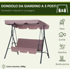 Outsunny Dondolo Da Giardino Con Tettuccio Parasole Inclinabile In Acciaio 172×110×152cm Marrone -VIDAXLI NEGOZIO 29809530 4