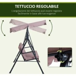Outsunny Dondolo Da Giardino Con Tettuccio Parasole Inclinabile In Acciaio 172×110×152cm Marrone -VIDAXLI NEGOZIO 29809530 5