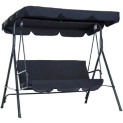 Outsunny Dondolo Da Giardino A 3 Posti Con Tettuccio Parasole Inclinabile In Acciaio 172 × 110 × 152cm Nero