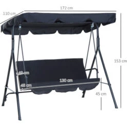 Outsunny Dondolo Da Giardino A 3 Posti Con Tettuccio Parasole Inclinabile In Acciaio 172 × 110 × 152cm Nero -VIDAXLI NEGOZIO 29809546 3