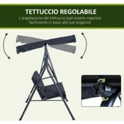 Outsunny Dondolo Da Giardino A 3 Posti Con Tettuccio Parasole Inclinabile In Acciaio 172 × 110 × 152cm Nero -VIDAXLI NEGOZIO 29809546 5