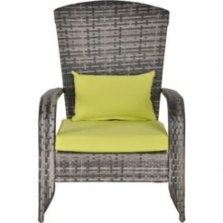 Outsunny Poltrona Da Giardino In PE Rattan Con Braccioli E Cuscini Imbottiti Grigia E Verde