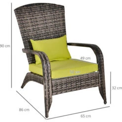Outsunny Poltrona Da Giardino In PE Rattan Con Braccioli E Cuscini Imbottiti Grigia E Verde -VIDAXLI NEGOZIO 32846924 3