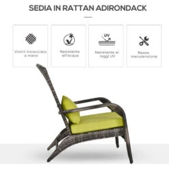 Outsunny Poltrona Da Giardino In PE Rattan Con Braccioli E Cuscini Imbottiti Grigia E Verde -VIDAXLI NEGOZIO 32846924 4