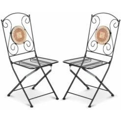 2 Pz Sedia Pieghevole Richiudibile In Ferro E Mosaico Per Esterno ZEUS Nero2 -VIDAXLI NEGOZIO 36285637 3