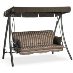 Dondolo Grande Giardino 3 Posti Reclinabile Letto Altalena Colore Moka Rigato