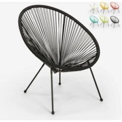 Sedia Poltrona Interno E Giardino Stile Acapulco Spaghetti Design Moderno Sunflower Colore: Nero