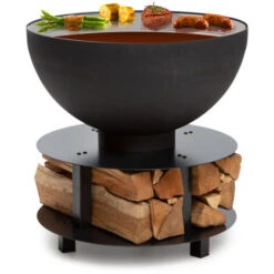 Blumfeldt Savage 2.0 Rund, Braciere Con Griglia, Ø: 60 Cm Stabile Basamento, Portalegna