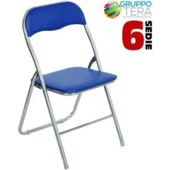 Set 6 Pezzi Sedie Imbottite Pieghevoli Colore BLU Struttura Silver Sedia Metal -VIDAXLI NEGOZIO 4296518 4