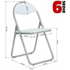Set 6 Pezzi Sedie Imbottite Pieghevoli Colore Sedia Bianco Struttura Silver -VIDAXLI NEGOZIO 4296519 4