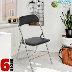 Set 6 Pezzi Sedie Imbottite Pieghevoli Colore Nero Struttura Silver Sedia Metal -VIDAXLI NEGOZIO 4296527 3