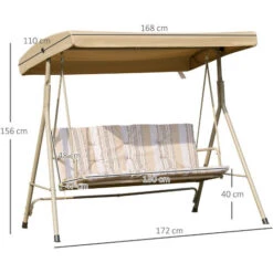 Outsunny Dondolo Da Giardino 3 Posti In Acciaio Con Tetto Regolabile, Cuscini E Braccioli, 172x110x156cm -VIDAXLI NEGOZIO 53540511 3