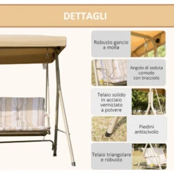 Outsunny Dondolo Da Giardino 3 Posti In Acciaio Con Tetto Regolabile, Cuscini E Braccioli, 172x110x156cm -VIDAXLI NEGOZIO 53540511 5